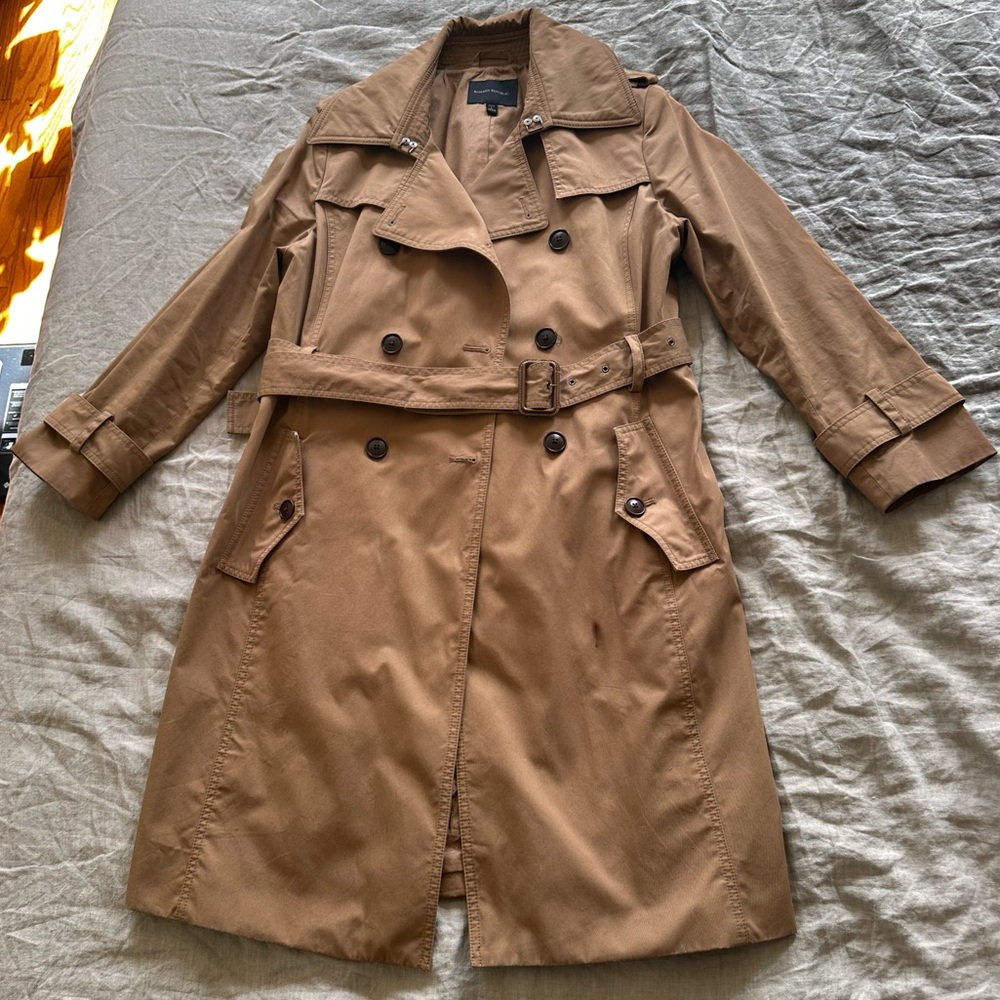 Banana Republic Trench Coat Women’s Petite Large – Tan Double-Breasted Classic